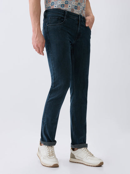 Parx Men Green Twill Low Rise Tapered Fit Cotton Blend Jeans