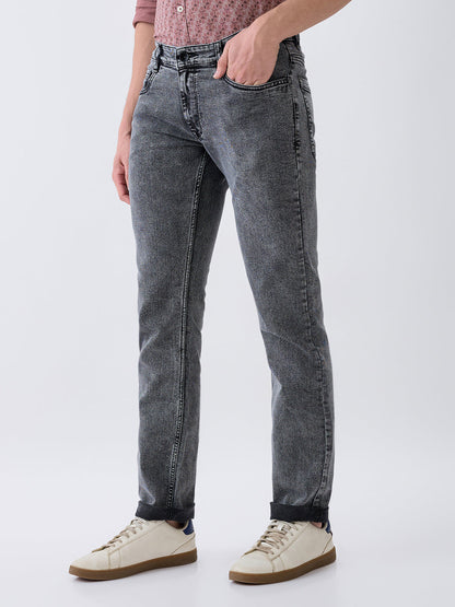 Parx Men Black Twill Low Rise Tapered Fit Cotton Blend Jeans