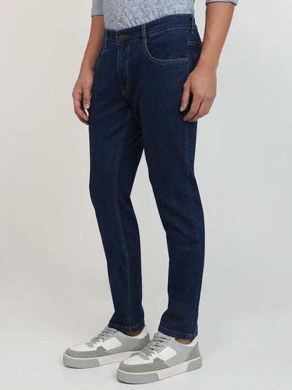 Parx Men Blue Twill Low Rise Tapered Fit Cotton Blend Jeans