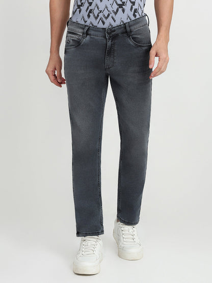 Parx Men Black Dobby Slim Tapered Fit Cotton Blend Jeans