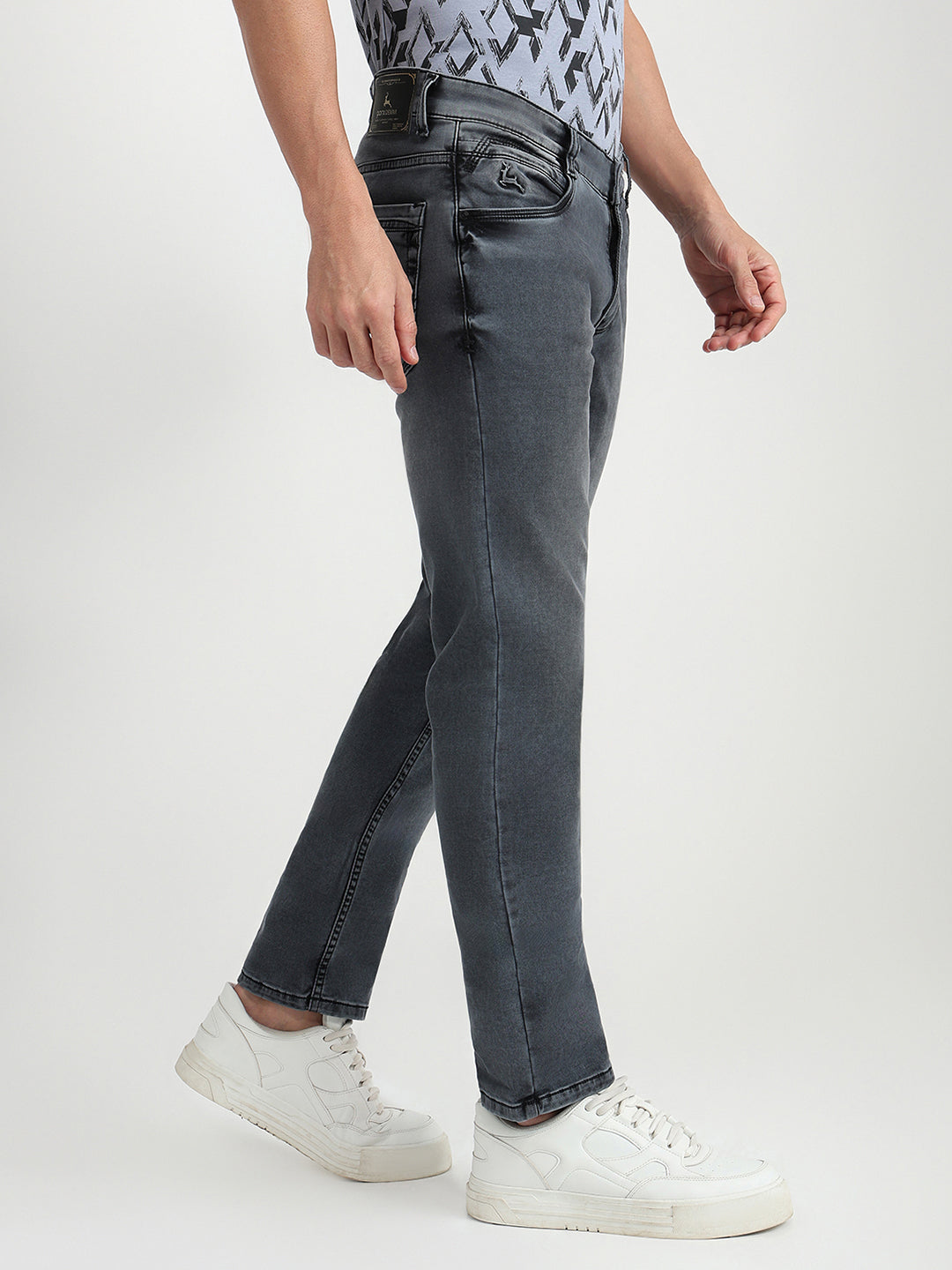 Parx Men Black Dobby Slim Tapered Fit Cotton Blend Jeans