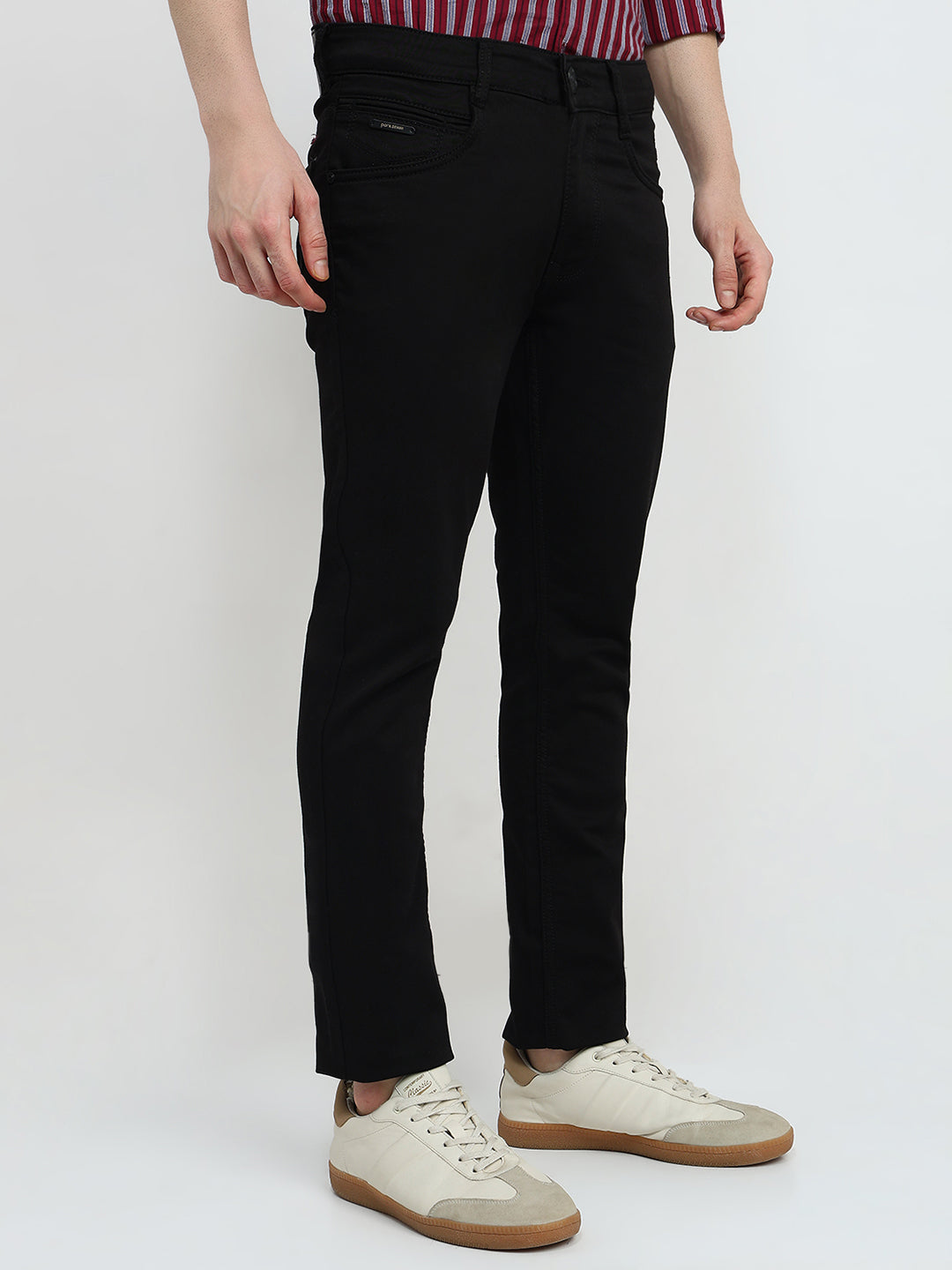 Parx Men Black Knitted Slim Tapered Fit Cotton Blend Jeans