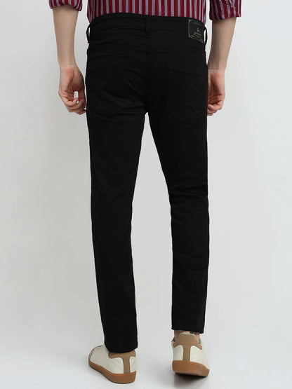 Parx Men Black Knitted Slim Tapered Fit Cotton Blend Jeans