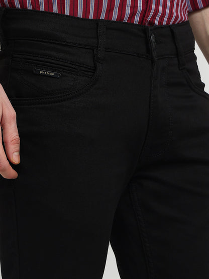 Parx Men Black Knitted Slim Tapered Fit Cotton Blend Jeans