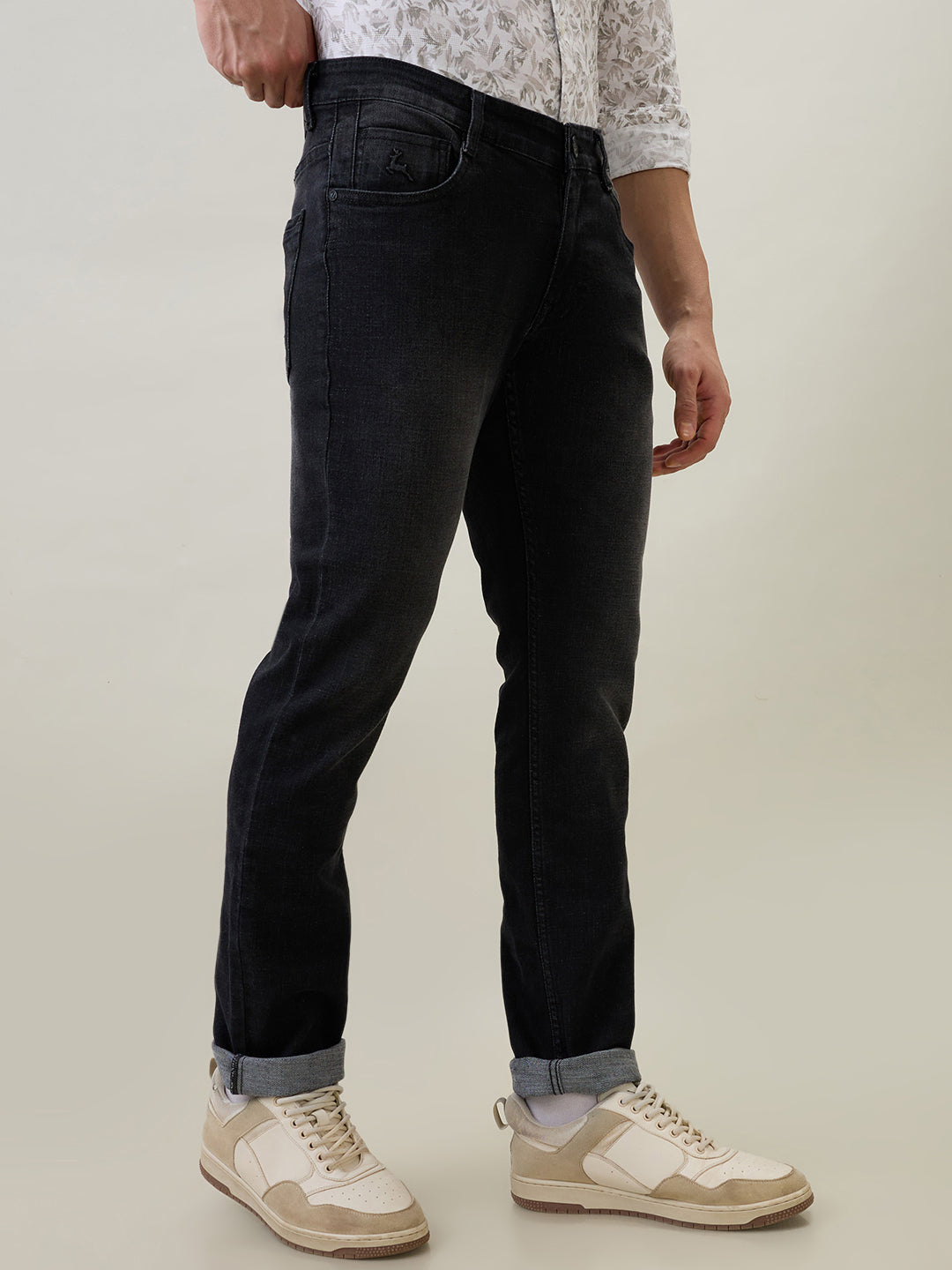 Parx Men Grey Knitted Slim Tapered Fit Cotton Blend Jeans