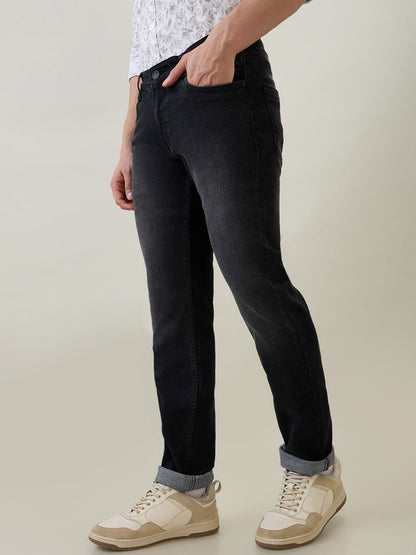 Parx Men Grey Knitted Slim Tapered Fit Cotton Blend Jeans