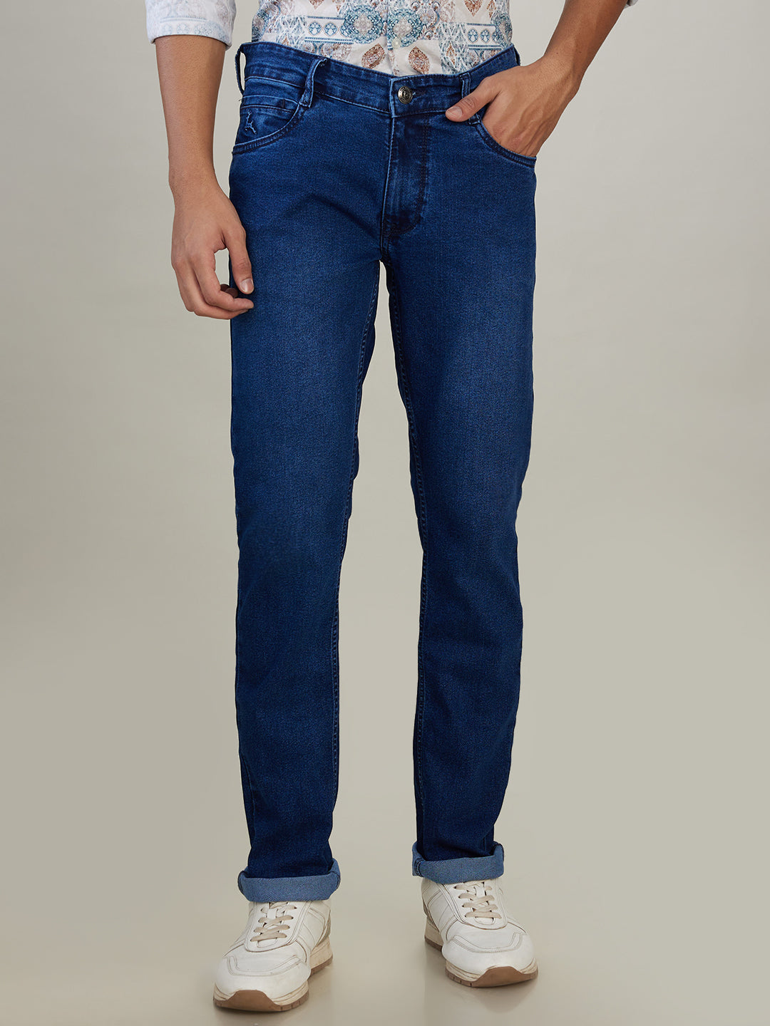 Parx Men Blue Twill Slim Tapered Fit Cotton Blend Jeans