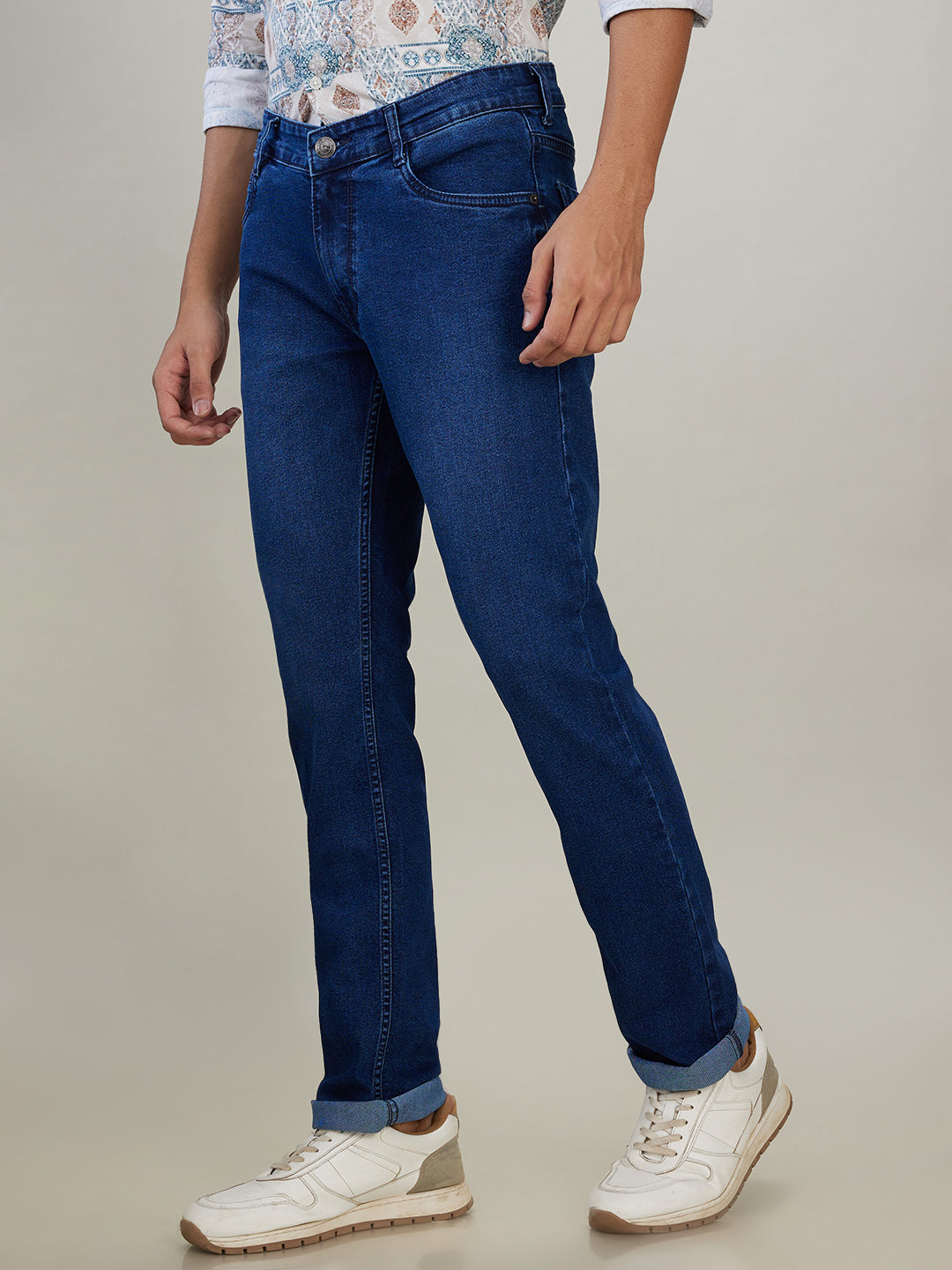 Parx Men Blue Twill Slim Tapered Fit Cotton Blend Jeans