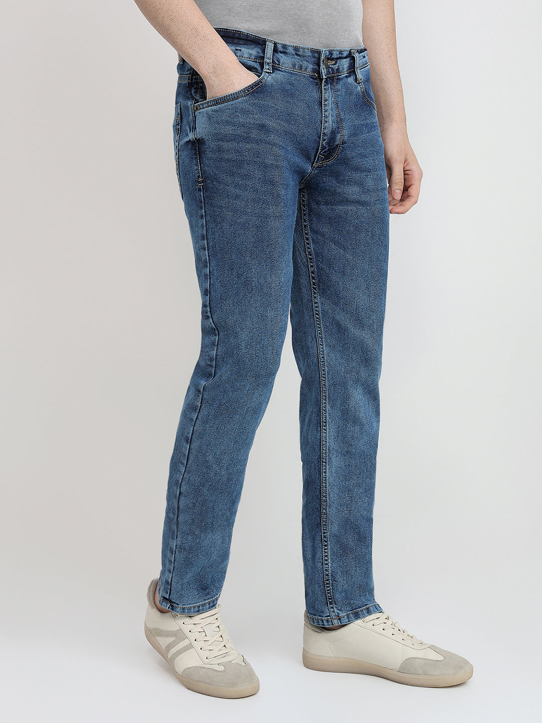 Parx Men Blue Twill Slim Tapered Fit Cotton Blend Jeans