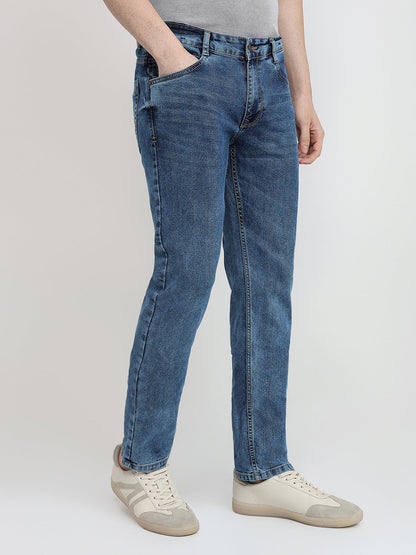 Parx Men Blue Twill Slim Tapered Fit Cotton Blend Jeans