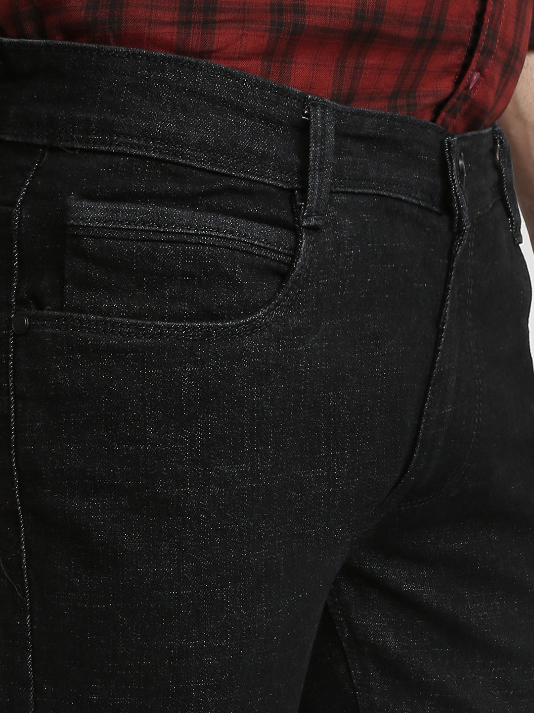 Parx Men Black Knitted Low Rise Tapered Fit Cotton Blend Jeans