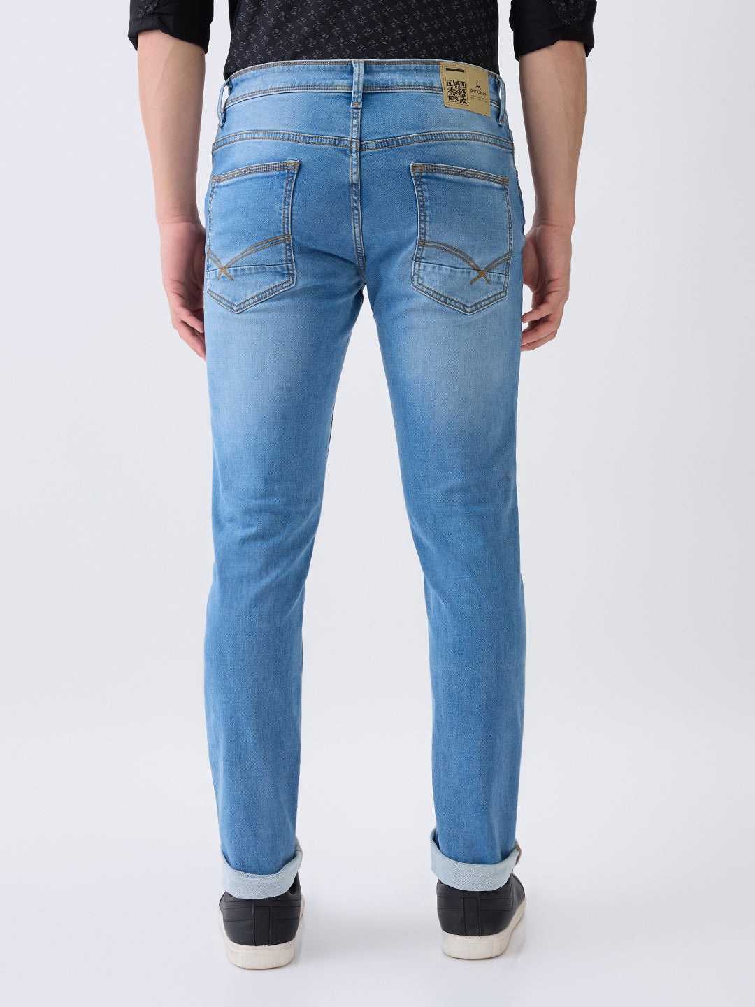 Parx Men Blue Knitted Low Rise Tapered Fit Cotton Blend Jeans