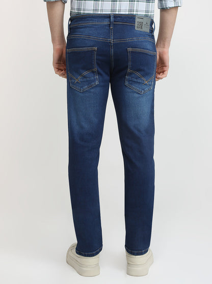 Parx Men Blue Knitted Low Rise Tapered Fit Cotton Blend Jeans