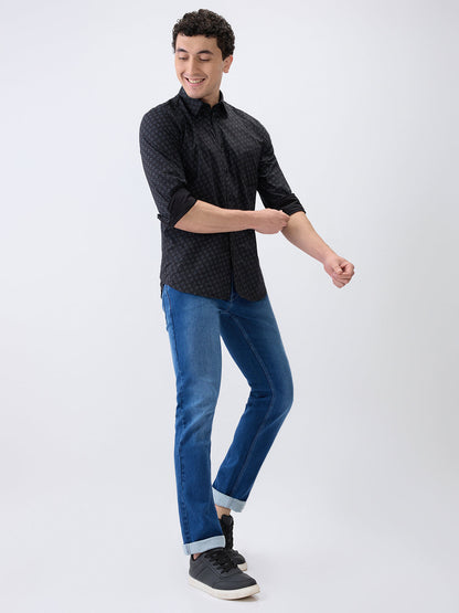 Parx Men Blue Knitted Low Rise Tapered Fit Cotton Blend Jeans