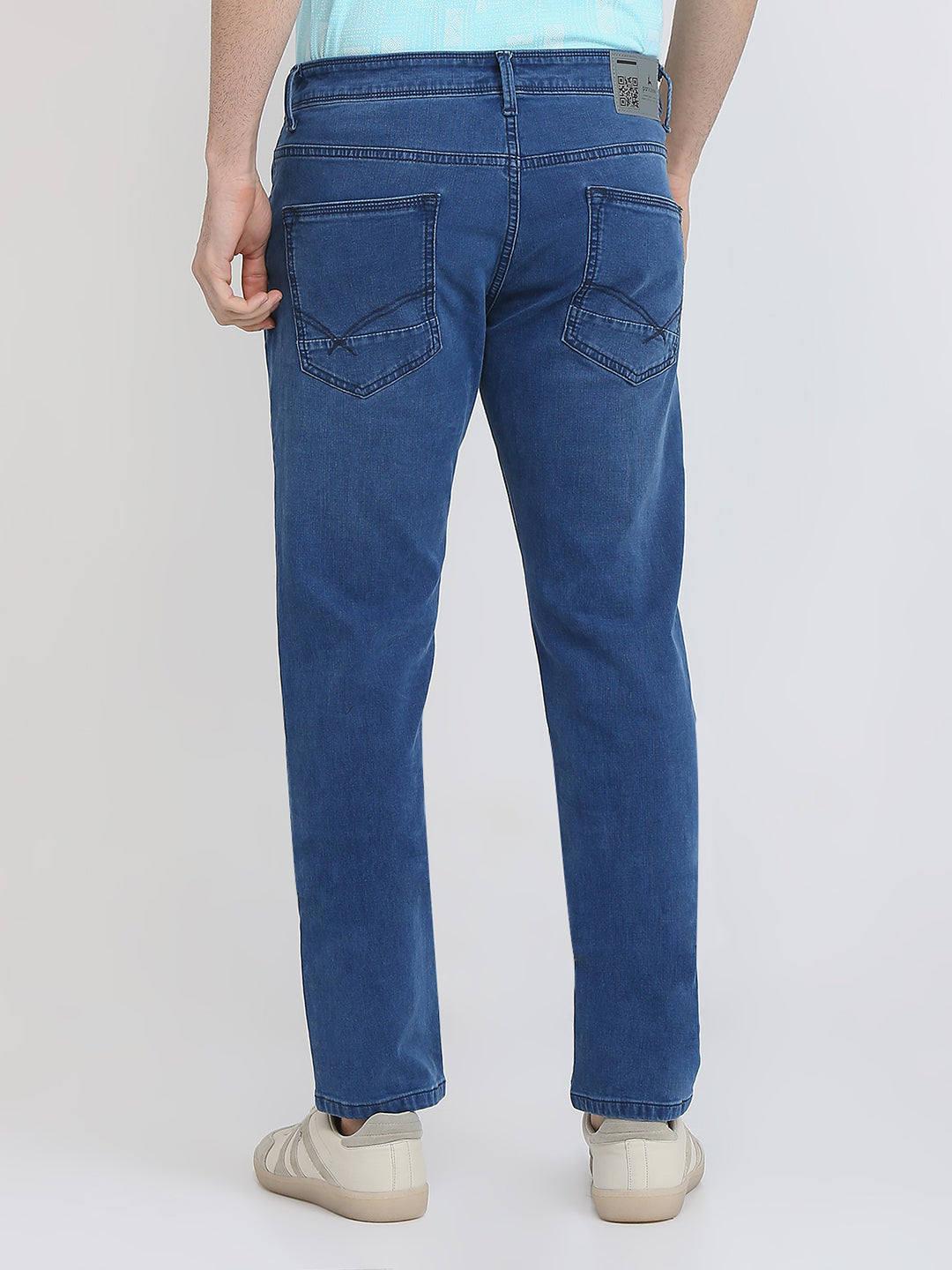 Parx Men Blue Knitted Low Rise Tapered Fit Cotton Blend Jeans