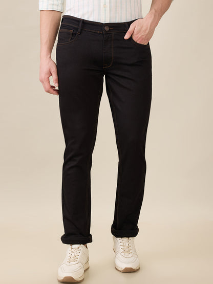 Parx Men Blue Knitted Low Rise Tapered Fit Cotton Blend Jeans