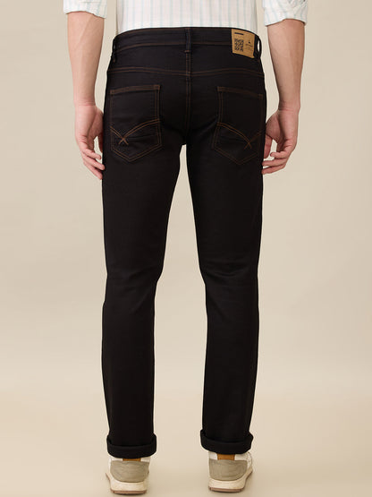 Parx Men Blue Knitted Low Rise Tapered Fit Cotton Blend Jeans