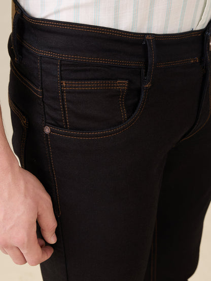 Parx Men Blue Knitted Low Rise Tapered Fit Cotton Blend Jeans