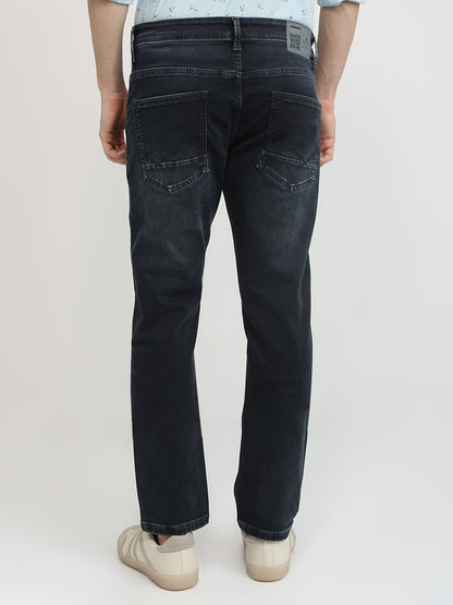 Parx Men Blue Knitted Low Rise Tapered Fit Cotton Blend Jeans