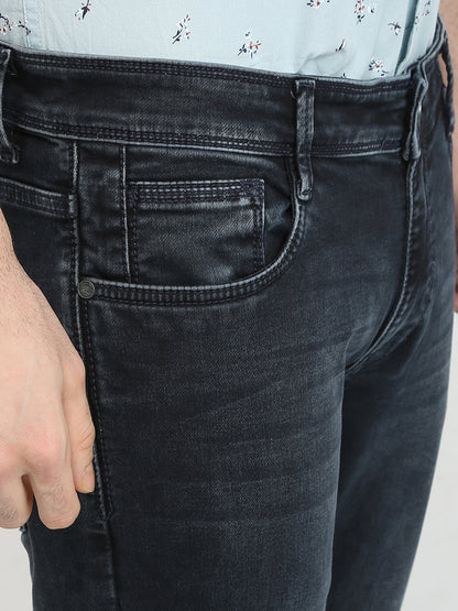 Parx Men Blue Knitted Low Rise Tapered Fit Cotton Blend Jeans