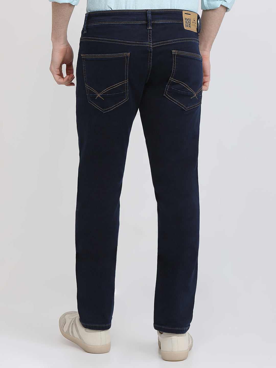 Parx Men Blue Knitted Low Rise Tapered Fit Cotton Blend Jeans