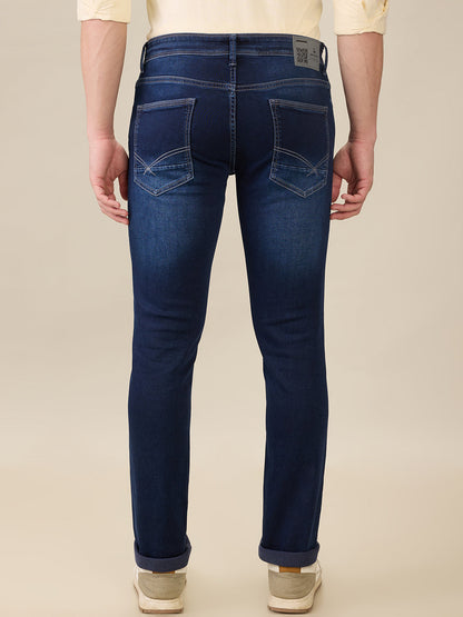 Parx Men Blue Knitted Low Rise Tapered Fit Cotton Blend Jeans