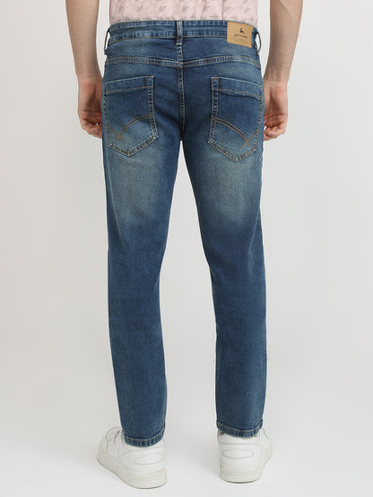 Parx Men Blue Knitted Low Rise Tapered Fit Cotton Blend Jeans