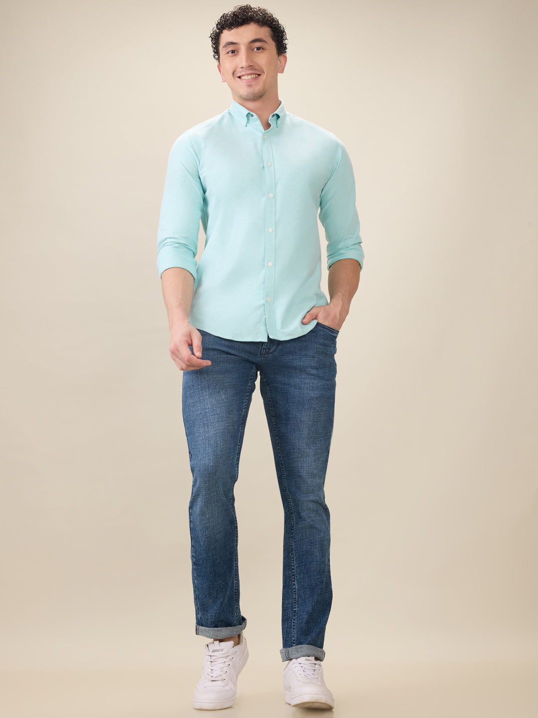 Parx Men Blue Knitted Low Rise Tapered Fit Cotton Blend Jeans