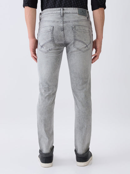 Parx Men Grey Knitted Low Rise Tapered Fit Cotton Blend Jeans