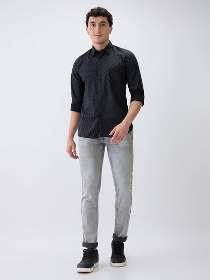 Parx Men Grey Knitted Low Rise Tapered Fit Cotton Blend Jeans