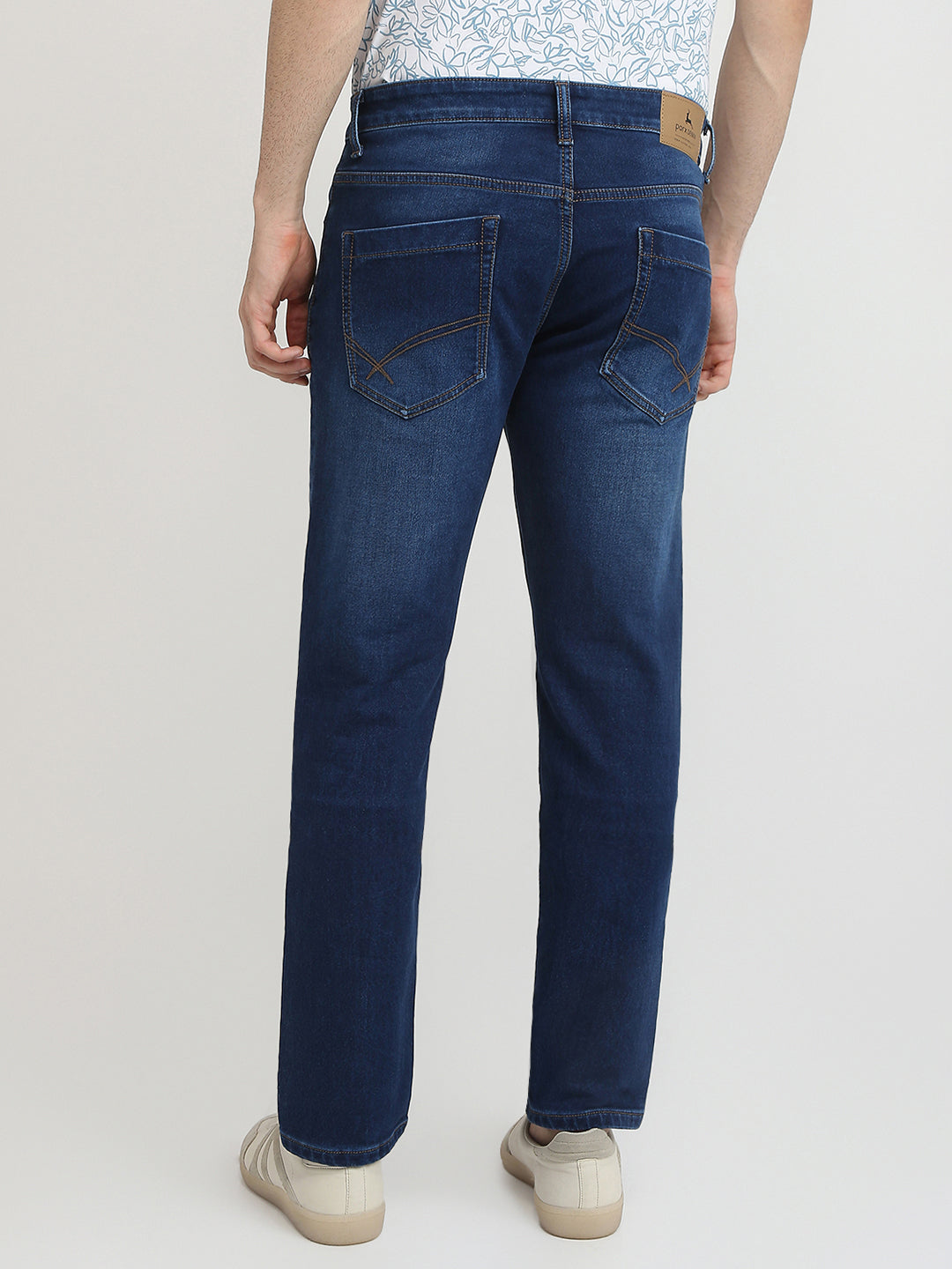 Parx Men Blue Knitted Low Rise Tapered Fit Cotton Blend Jeans