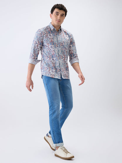 Parx Men Blue Knitted Low Rise Tapered Fit Cotton Blend Jeans