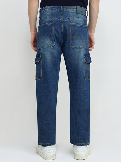 Parx Men Blue Knitted Slim Tapered Fit Cotton Blend Jeans