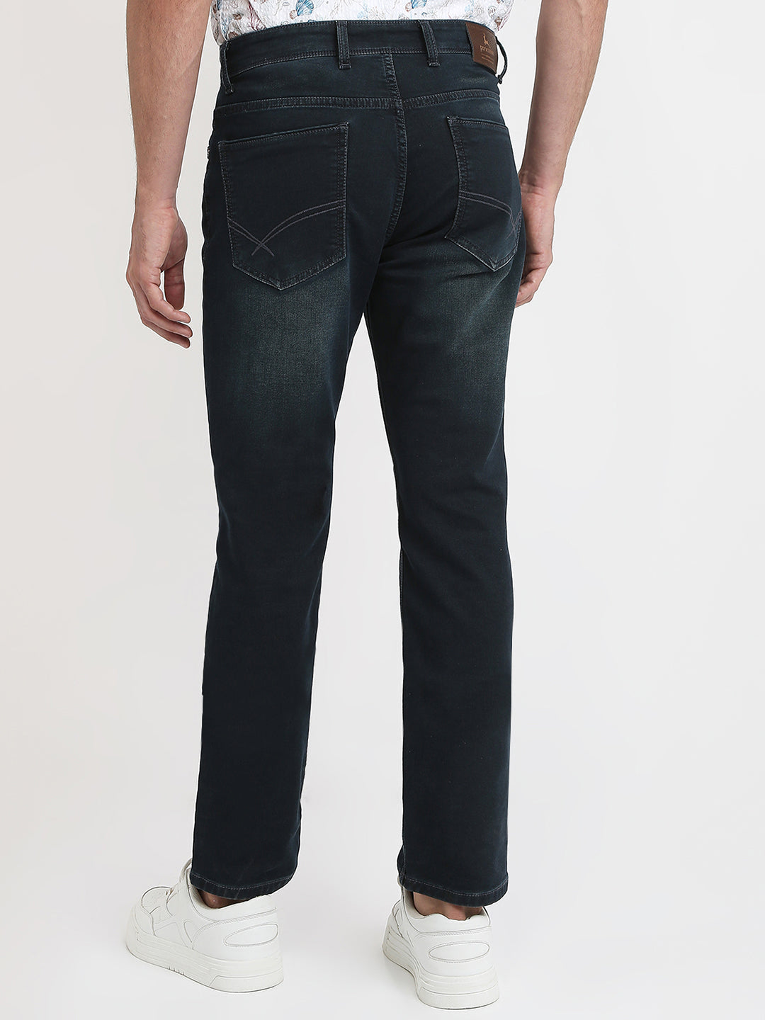 Parx Men Blue Knitted Mid Rise Straight Cotton Blend Jeans