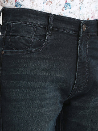 Parx Men Blue Knitted Mid Rise Straight Cotton Blend Jeans