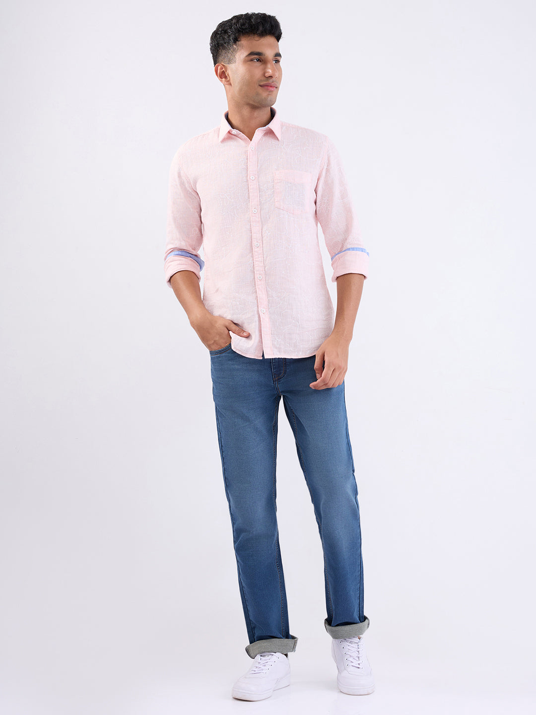 Parx Men Blue Knitted Mid Rise Straight Cotton Blend Jeans