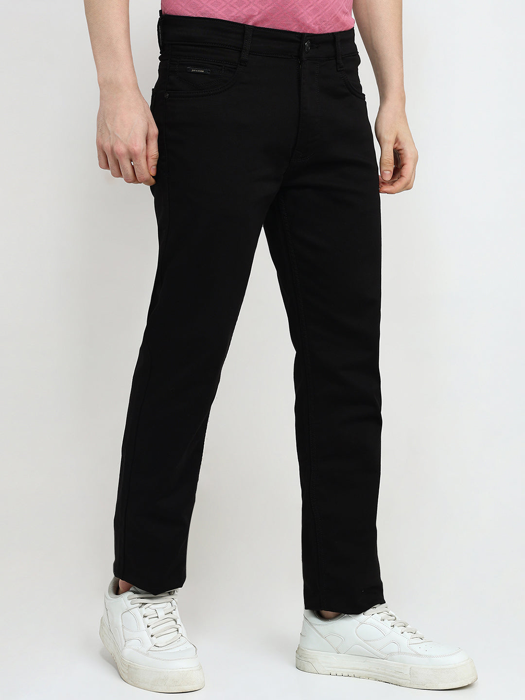 Parx Men Black Knitted Slim Tapered Fit Cotton Blend Jeans