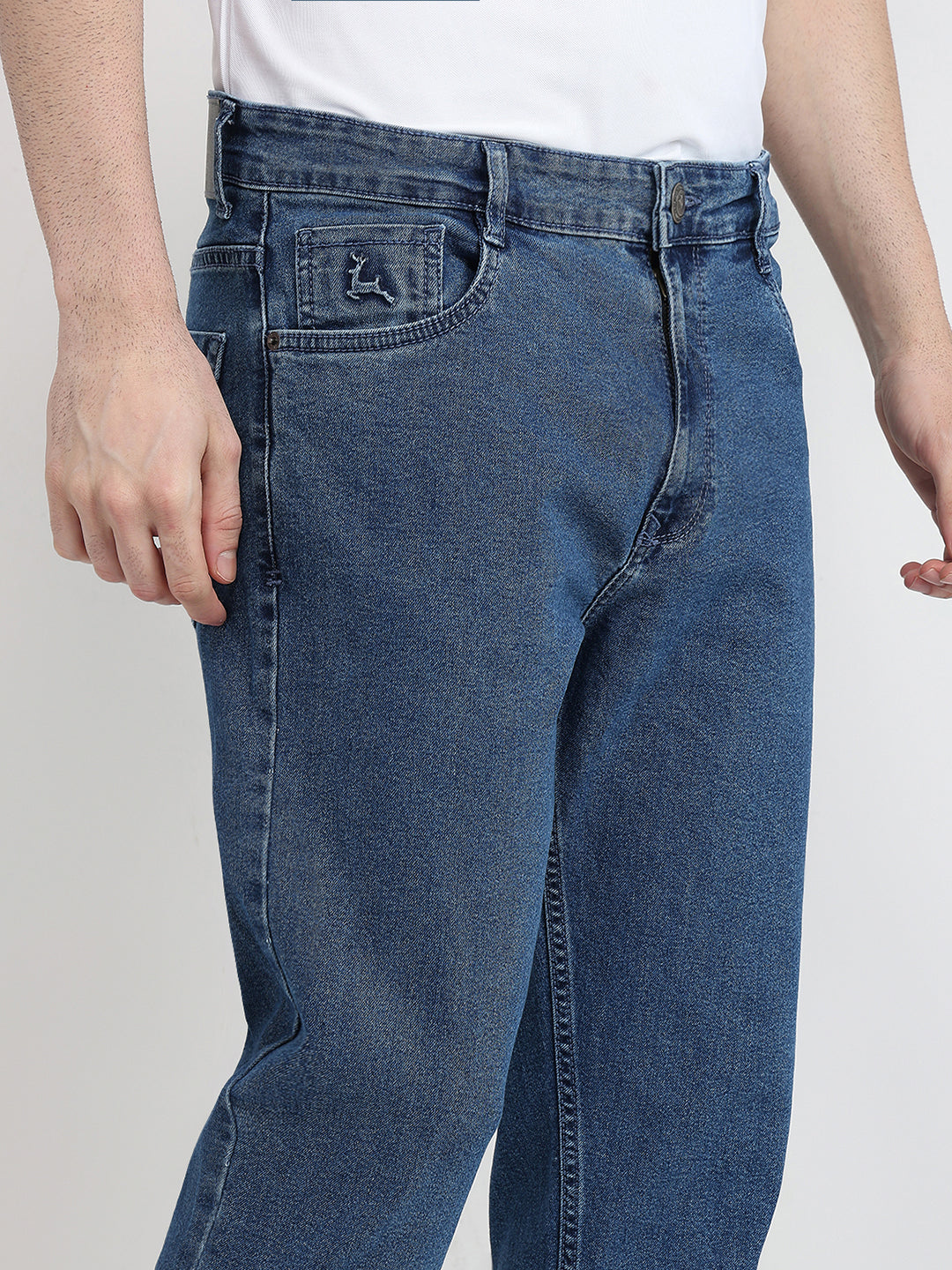 Parx Men Blue Twill Slim Tapered Fit Cotton Blend Jeans