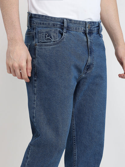 Parx Men Blue Twill Slim Tapered Fit Cotton Blend Jeans