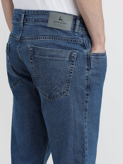 Parx Men Blue Twill Slim Tapered Fit Cotton Blend Jeans