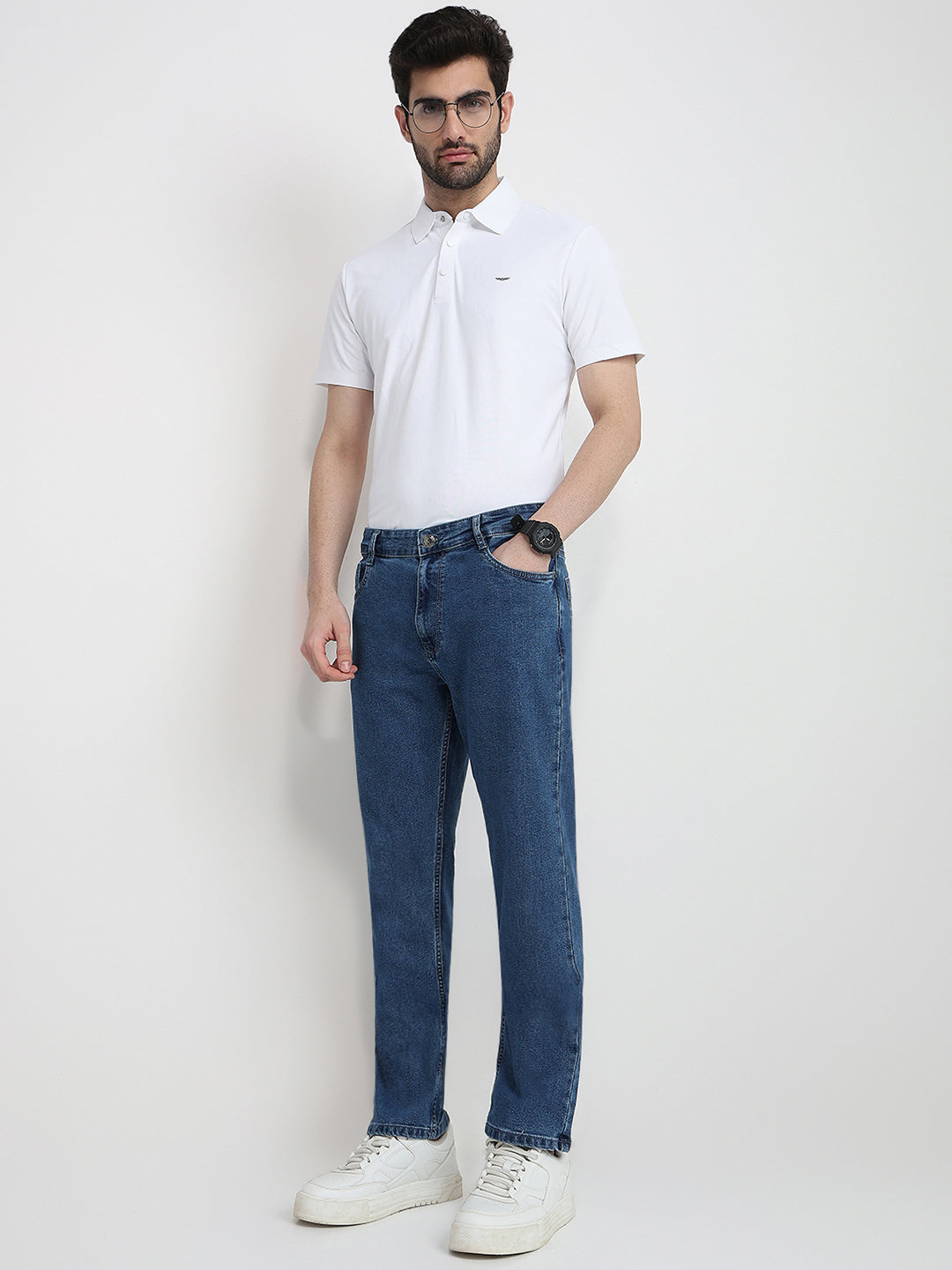 Parx Men Blue Twill Slim Tapered Fit Cotton Blend Jeans