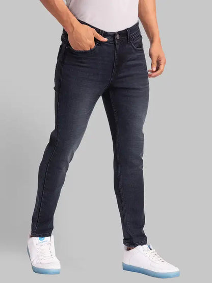Men Blue Skinny Cropped Fit Dobby Cotton Blend Jeans