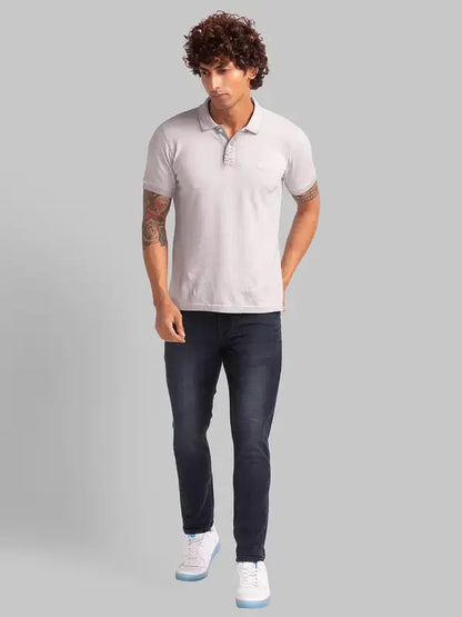 Men Blue Skinny Cropped Fit Dobby Cotton Blend Jeans