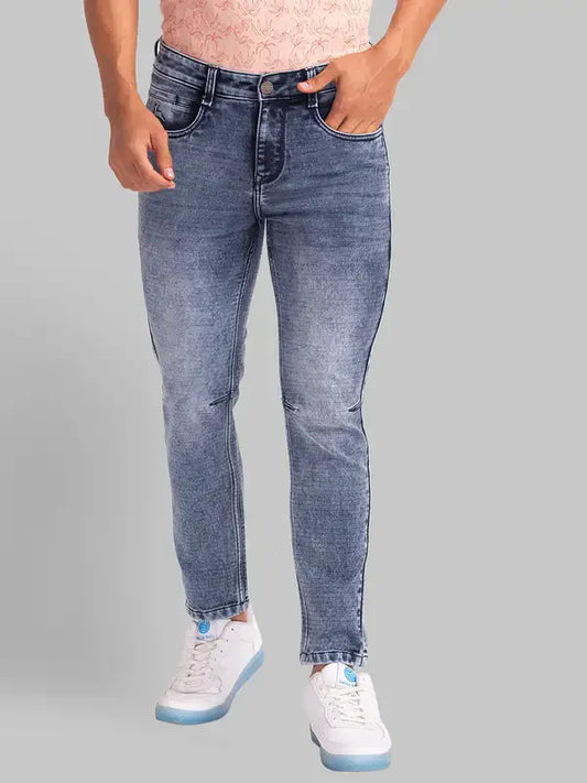Men Blue Skinny Cropped Fit Dobby Cotton Blend Jeans