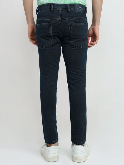 Parx Men Blue Knitted Low Rise Skinny Cropped Cotton Blend Jeans