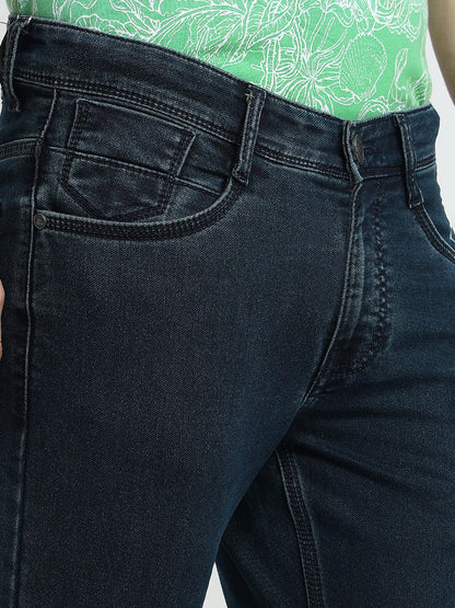 Parx Men Blue Knitted Low Rise Skinny Cropped Cotton Blend Jeans