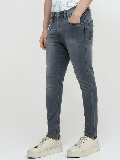 Parx Men Grey Knitted Slim Tapered Fit Cotton Blend Jeans