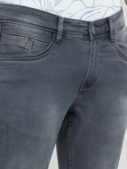 Parx Men Grey Knitted Slim Tapered Fit Cotton Blend Jeans