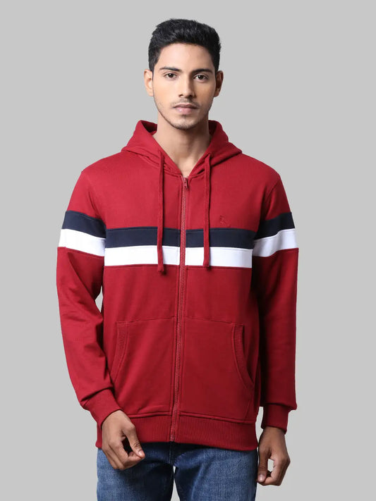 Parx Men Maroon Regular Fit Cut & Sew Cotton Polyester Blend Sweatshirt