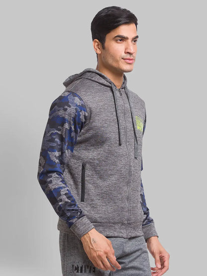 Men Grey Regular Fit Jacquard Cotton Polyester Blend Sweatshirts